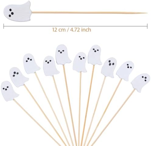 JtmyAota 100 Pack Ghost Cocktail Picks, Halloween Toothpicks for Appetizers