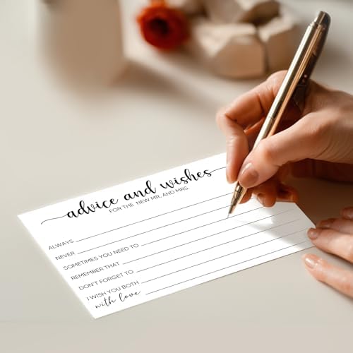 60-Count Advice and Wishes Cards for the New Mr. and Mrs. - 300GSM Heavyweight Wedding Advice Cards for Reception, Bridal Shower, Marriage Wishes for Bride and Groom - 4x6 (Actual 5.7x3.9)