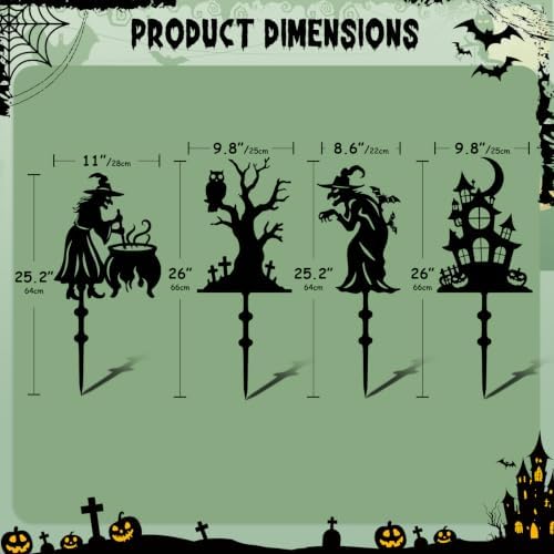 Halloween Solar Lighted Yard Stakes, 4-Pack (Witch Yard Stakes)
