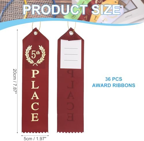 PATIKIL Award Ribbons, 36 Pcs 5th Place Prize Medal Ribbon with Event Card & Rope for Sports Events Competitions Challenges Prize Ornaments, Dark Red