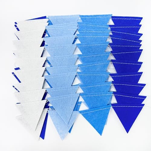 Blue Party Decorations Felt Hanging Triangle Mini Bunting Pennant Banner Flag for Birthday Wedding Shower Bridal Shower Engagement Under The Sea Nautical Ahoy Achor Party Decor Supplies