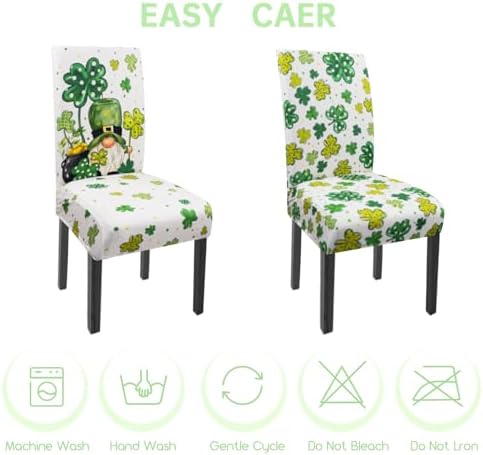 St Patricks Day Chair Cover Set of 4 Irish Gnome Shamrock Dining Room Slipcovers Stretch Parsons Chair Seat Protectors St Patricks Spring Holiday Decor-4PCS