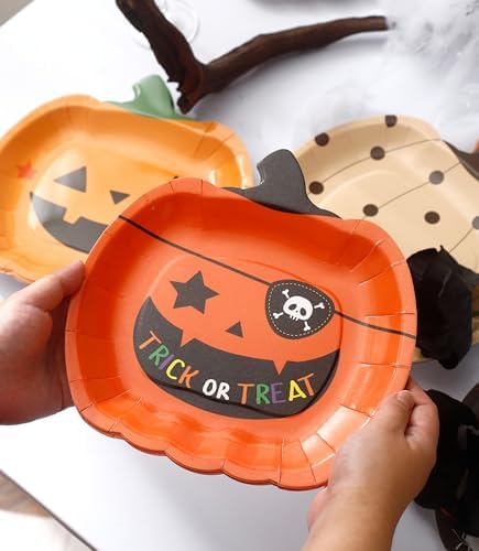 Winoo Design Halloween Paper Plates - 48 PK - Pumpkin Paper Plates Disposable for Halloween Decor Decorations for Table Party Supplies Party Favor