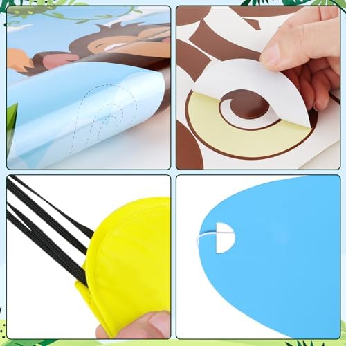 Hooqict Safari Animal Party Games for Kids Birthday Pin The Tail on The Monkey for Jungle Birthday Decorations Wild Zoo Party Supplies, Large Safari Pin The Games Poster with 36 Tail Stickers