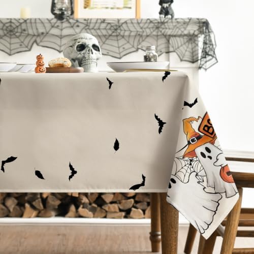 Horaldaily Halloween Tablecloth 60 x 140 Inch Rectangular Black Bat Ghost
