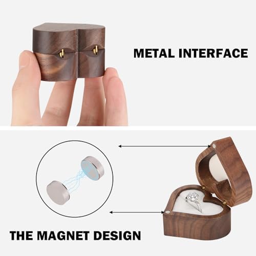 LETURE Wooden Heart Shape Ring Gift Box with Single Slot 2 Slot, Personalized Vintage Wood Jewelry Box for Proposal Engagement Wedding Ceremony Anniversary (White-1 Slot)