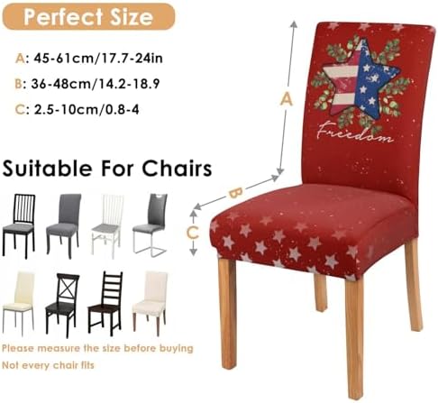 4th of July Chair Covers Set of 4, Independence Day Decorations Stretch Removable Washable Dining Room Red American Flag Patriotic Chair Protector Slipcovers Party Kitchen Home Memorial Day Decor