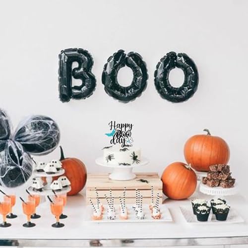 1 Pack Happy Boo Day Halloween Cake Topper Glitter Happy Boo Day Ghost Cake Pick Baby Shower Kids Birthday Happy Halloween Party Cupcake Decoration Supplies Blue