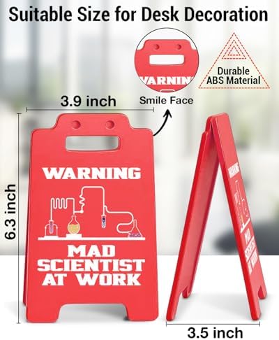 Mad Scientist at Work Warning Sign, Funny Halloween Mad Scientist Decor for Office Classroom Lab, Science Teacher Gift, Chemistry Lab Decor, STEM Gifts for Coworkers Engineers-Red