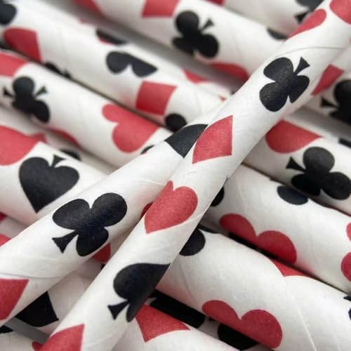 Poker Paper Straws Disposable Birthday Party Straw Durable & Non-Soggy Striped Paper Straws for Drinkingr Parties Events Crafts Easter Party Supplies Party Decoration