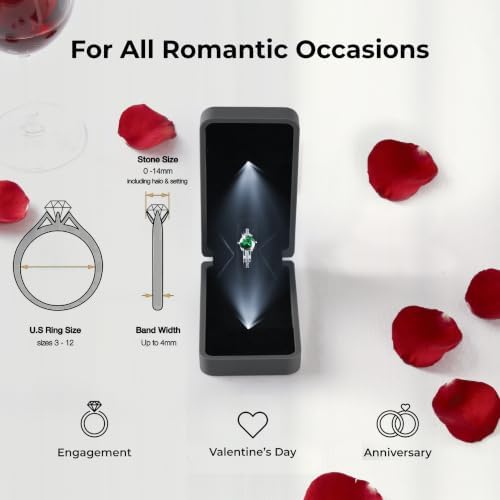 sunking Gray Italian Leather Rotating Engagement Ring Box For Proposal Wedding Day Anniversary Ring Box With Led Light Fits Ring Sizes 3-12