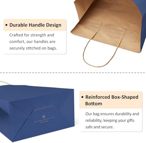 BagDream Gift Bags with Handles 8x4.25x10.5 Inch Navy Blue 100 Pack Bulk