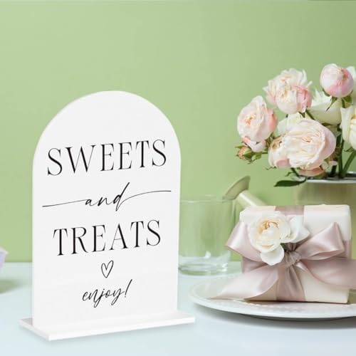 Sweet Treats Sign Candy Bar Snack Bar Dessert Table Sign for Wedding Engagement Bridal Shower Baby Shower Ceremony Reception Event Party Acrylic Decor 5"x7"