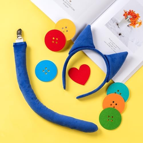 Eybila 9PCS Cat Costume Blue Cat Ears Headband Tail Button Heart Sticker