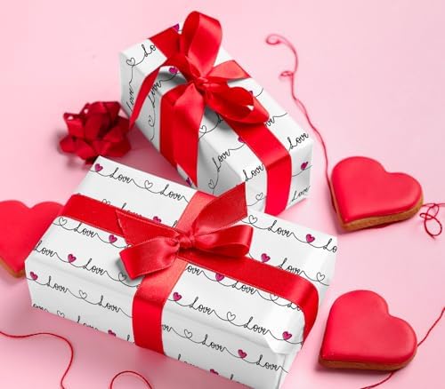 WRAPAHOLIC Valentines Day Wrapping Paper Roll - Mini Roll - 17 Inch x 16.5 Feet - Love Heart Wrapping Paper Perfect for Valentine's Day, Wedding, Anniversary, Birthday, Baby Shower