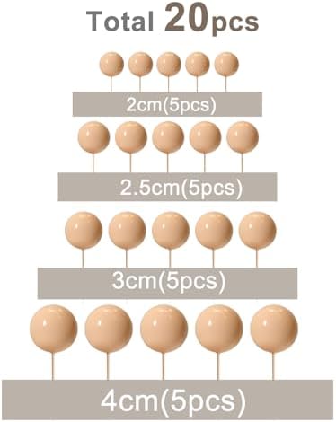 ASTARON 20 Pcs Cream Brown Balls Cake Topper Decorations for Birthday Cake