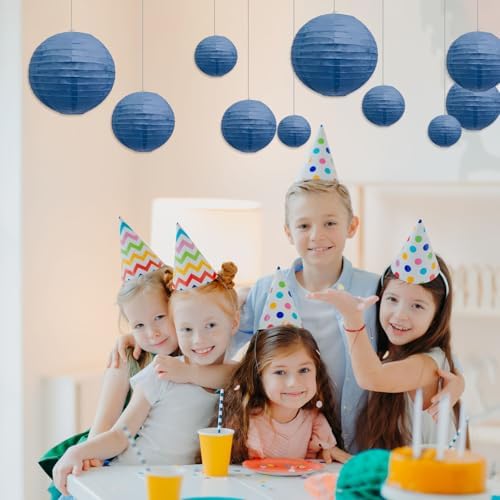 20Pcs Navy Blue Paper Lanterns for Parties, 4” 6” 8” 10” 12” Chinese Asian Hanging Round Paper Lanterns for Birthday Wedding Halloween Christmas Home Decor Party Decor