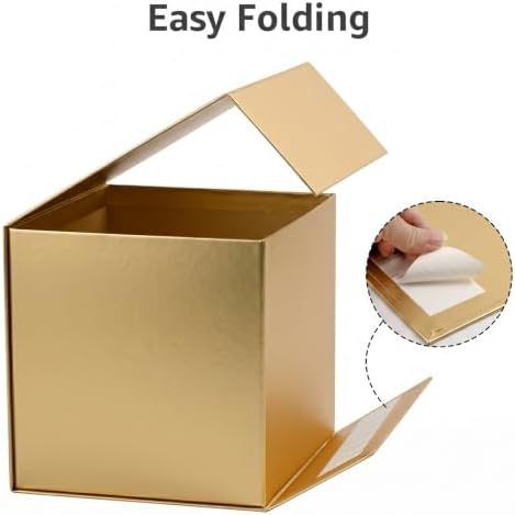 LIFELUM Gold Gift Box for Birthday with Magnetic Lid, 10.2"x10.2"x10.2"