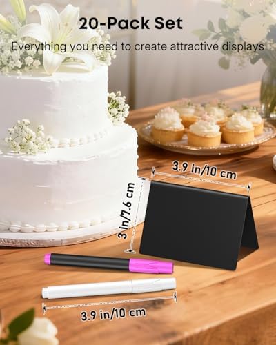 Uniclife 20 Pack Mini Chalkboard Signs for Food, Small Chalkboard Signs with Chalk Markers, Reusable Matte PVC Food Signs Food Labels for Party Buffet Wedding, Blackboard Place Cards Table Signs