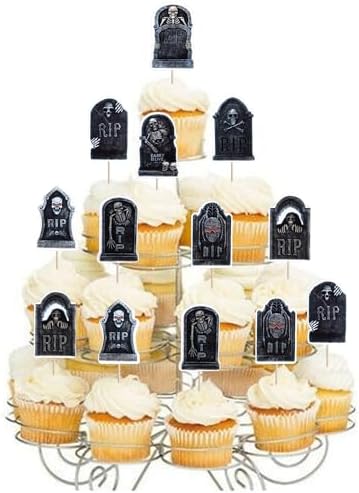 Rsstarxi 60 Pack Halloween Skeleton Zombie Hand Cupcake Toppers Shovel Spoons Spooky Graveyard Cupcake Picks Halloween Cake Decorations for Horror Theme Birthday Party Decorations