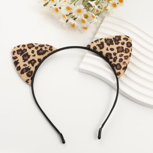 Furry Cat Ears Headband Women, Black Kitty Ear Cat Accessories for Halloween Cat Woman Costume Outfit