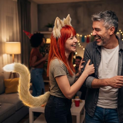 CHOICEONE Cat Fox wolf Ears and Tail Set with Paws Gloves Faux Fur Animal Cosplay Costume Accessories for Halloween Party