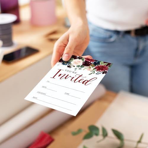 Whaline 25 Sets Flower Invitations with Envelopes Stickers Watercolor Floral Leaves Invitation Cards Blank Invites for Wedding Bridal Baby Shower Birthday Dinner Party, 5 x 7 Inch