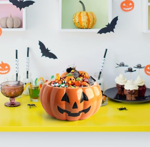 Halloween Pumpkin Candy Bowl 9.25” Ceramic Jack O Lantern Candy Dish