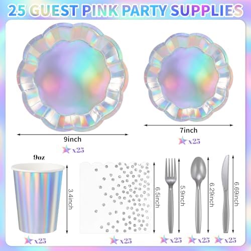 175 Pcs Iridescent Plates and Napkins Iridescent Party Supplies Serve 25 Guest