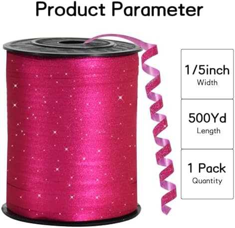 BEISHIDA 500 Yards Hot Pink Glitter Ribbon Curling Crimped, Glitter Balloon String Shiny for Gift Wrapping Ribbon for Mother's Day Birthday Valentines Wedding Party Decoration