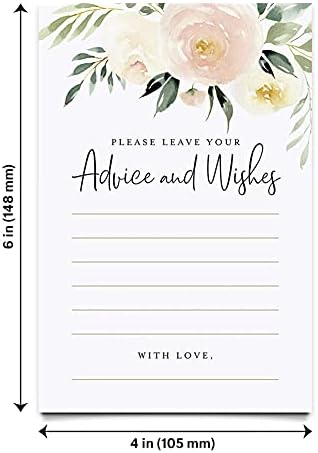 Bliss Collections Advice and Wishes Cards, Blush Floral, Perfect for: Bridal Showers, Wedding, Baby Shower, Graduation Party, Retirement, Words of Wisdom for Bride and Groom, 4"x6" Cards (50 Cards)