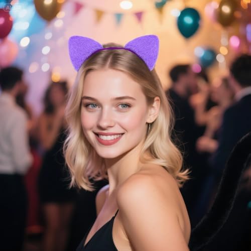 Furry Black Cat Ears Headband Costume Accessories Women Halloween Cosplay