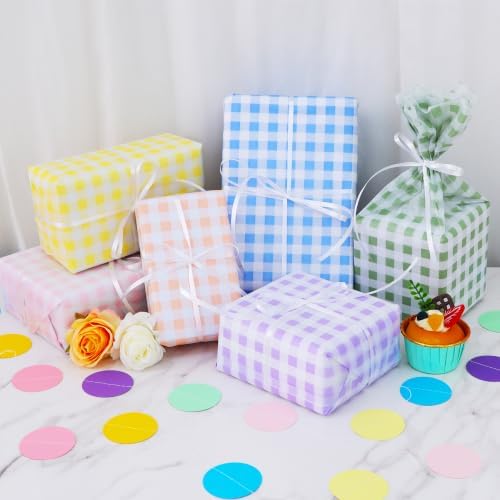 BEISHIDA Pastel Gingham Tissue Paper Bulk, Checkered Wrapping Tissue Paper for Gift Bags, 14 x 20 Inch Gift Wrap for Easter Birthday Baby Shower Bridal DIY Crafts Decor Holiday Flowers,60 Sheets