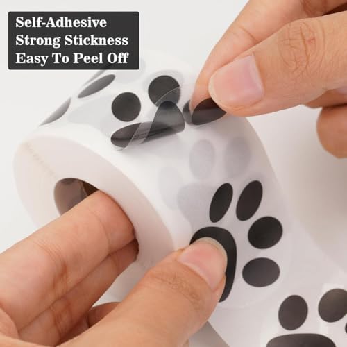 500PCS Paw Print Stickers Roll 1 Inch Waterproof Vinyl Dog Cat Paw Decals Animal Footprint Stickers for Kids Party Scrapbooking Crafts Classroom Reward Teens Adults Water Bottle Notebook Gift Bags