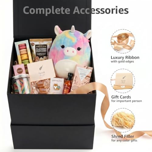 LIFELUM Black Gift Box for Birthday with Magnetic Lid, 8.6"x8.6"x8.6"