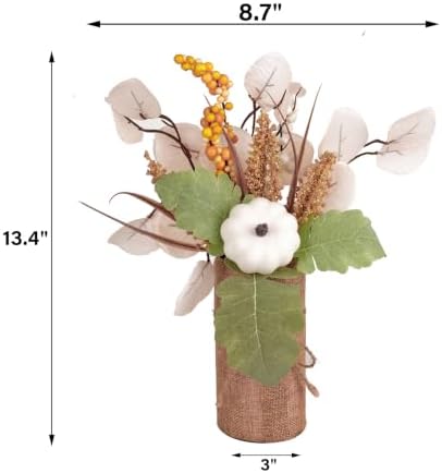 2 Pack Fall Centerpieces for Tables, Fake Pumpkin Leaf Berry Dining Table Thanksgiving Decorations for Indoor Kitchen Home Autumn Wedding Mantel