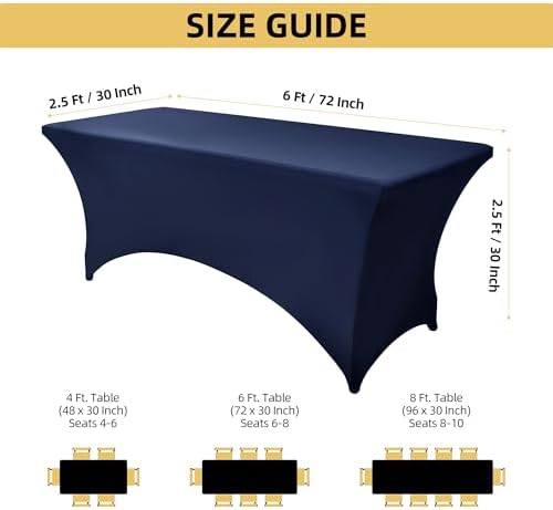 2-Pack 6ft Spandex Table Covers for Rectangle Standard Folding Tables - Wrinkle Resistant Stretch Tablecloths - Ultimate Fitted Table Protector for Parties, Trade Shows, Banquet