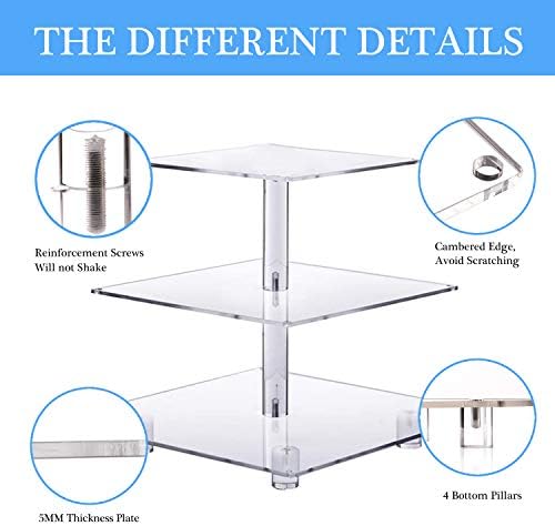 YestBuy 3 Tier Square Cupcake Stand - Premium Cupcake Holder - Acrylic Cupcake Tower Display - Cady Bar Party Décor + LED Light String - Ideal for Weddings, Birthday Parties( Blue Light)