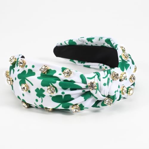 Ardorchid St.Patrick's Day Headbands Irish Green Shamrock Rhinestone Hair Accessories for Women Girls Gifts Wide Knot Hair Hoop Celebration Party Hairbands