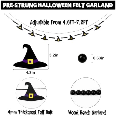 CESOF Halloween Garland Witch Hat Decorations, Adjustable Hanging Garland