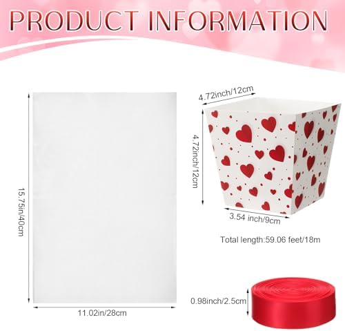 Pajean 24 Sets Valentine's Day Popcorn Boxes with Cellophane Bags & Ribbon