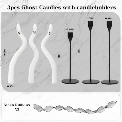 AYGXU Halloween Decorations indoor-3Pcs Twisting Ghost Candles Decor with Candle Holders,Ribbons,Vintage Candlestick Holders Decoration,Halloween centerpieces for Party Table Fireplace Decorations