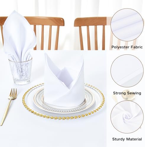 White Cloth Napkins Set of 12 Washable Dinner Napkins, 18X18 in