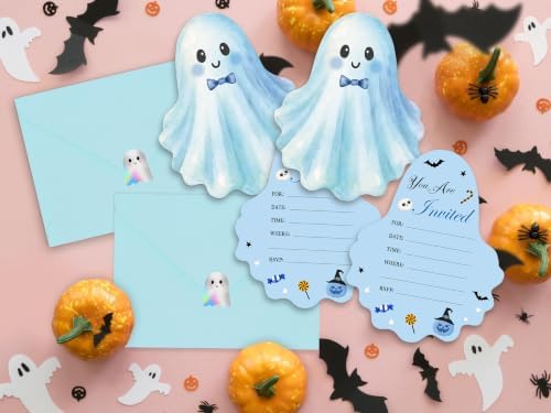 25 Pack Boo Blue Ghost Halloween Invitations Card with Envelopes
