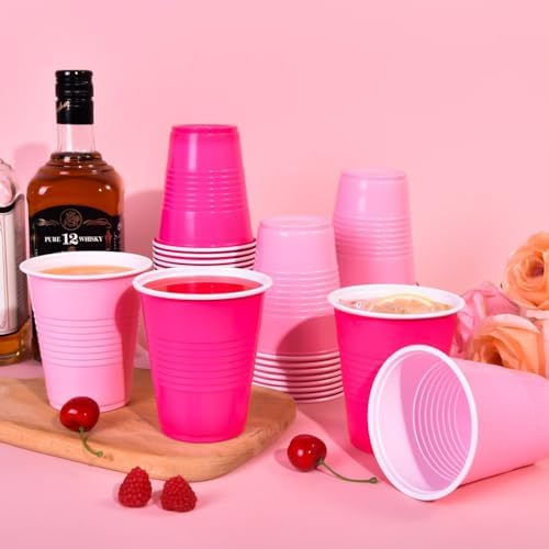 Vumdua Pink Plastic Cups Disposable Cups, 12 oz Plastic Party Cups for Bachelorette Party, Valentine's Day, Wedding, Birthday Party Supplies (Hot Pink, Light Pink), Pack of 40