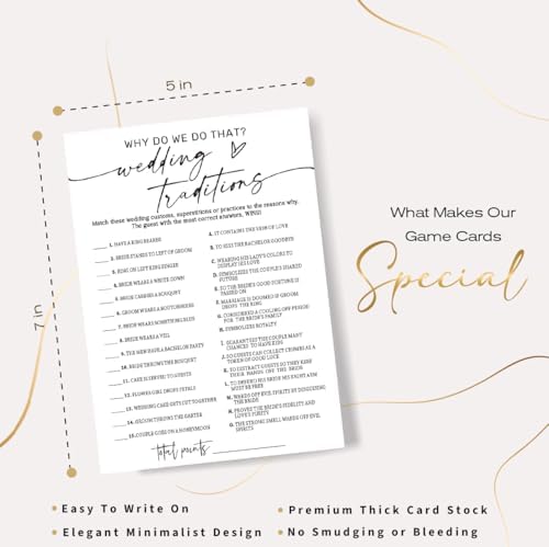 Bridal Shower Game Cards, Why Do We Do That Fun Icebreaker for Engagement Party Guests, 25 Cards with Answer Key, Minimalist White Wedding Shower Party Supplies - A08-3