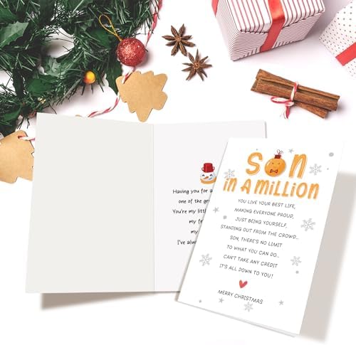 Merry Christmas Card for Son, Poem Son Christmas Card from Mom Dad, Heartfelt Xmas Cards Gift for Child from Parents