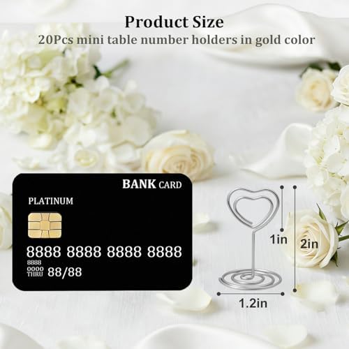 Jofefe 20pcs Mini Place Card Holder, Table Number Holders, Table Card Holders, Table Number Stands, Wire Table Picture Photo Holder Menu Clips for Wedding Favors with Heart Shaped (Silver)