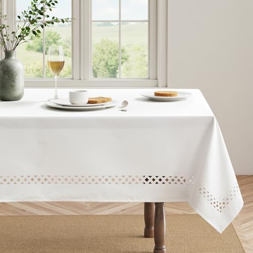 MIULEE White Rectangle Tablecloth with Decorative Cutouts 60x84 Inch