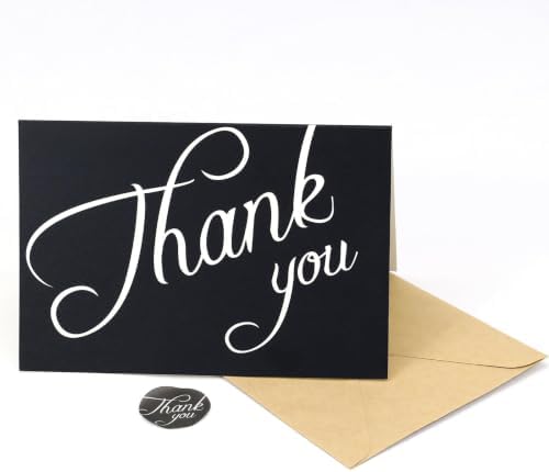12 Pcs Black Thank You Card with White Script, 4.2x6.2 Cards Bulk